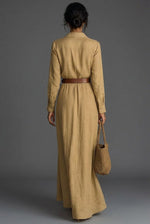 Johanna Long-Sleeve Linen Wrap Maxi Dress
