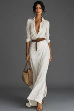Johanna Long-Sleeve Linen Wrap Maxi Dress