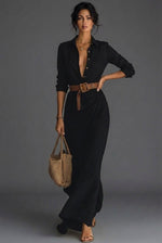 Johanna Long-Sleeve Linen Wrap Maxi Dress