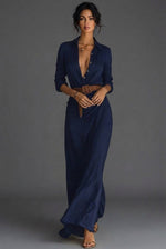 Johanna Long-Sleeve Linen Wrap Maxi Dress