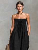 Hannah Linen Wide-Leg Strapless Jumpsuit with Tie Front