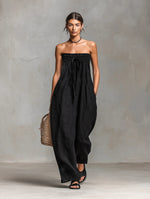 Hannah Linen Wide-Leg Strapless Jumpsuit with Tie Front