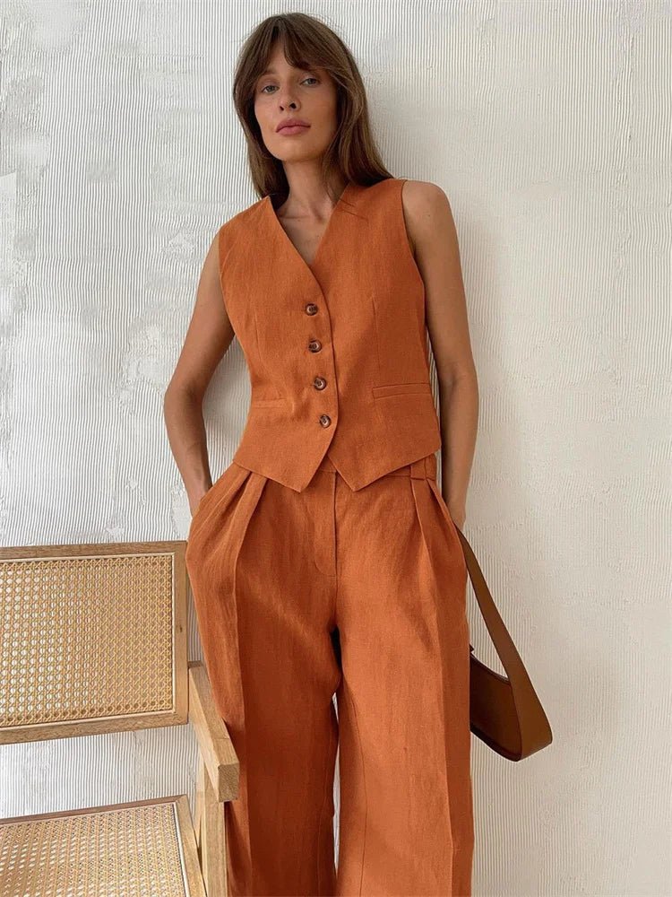 Annika Linen Vest and Pleated Trouser Set
