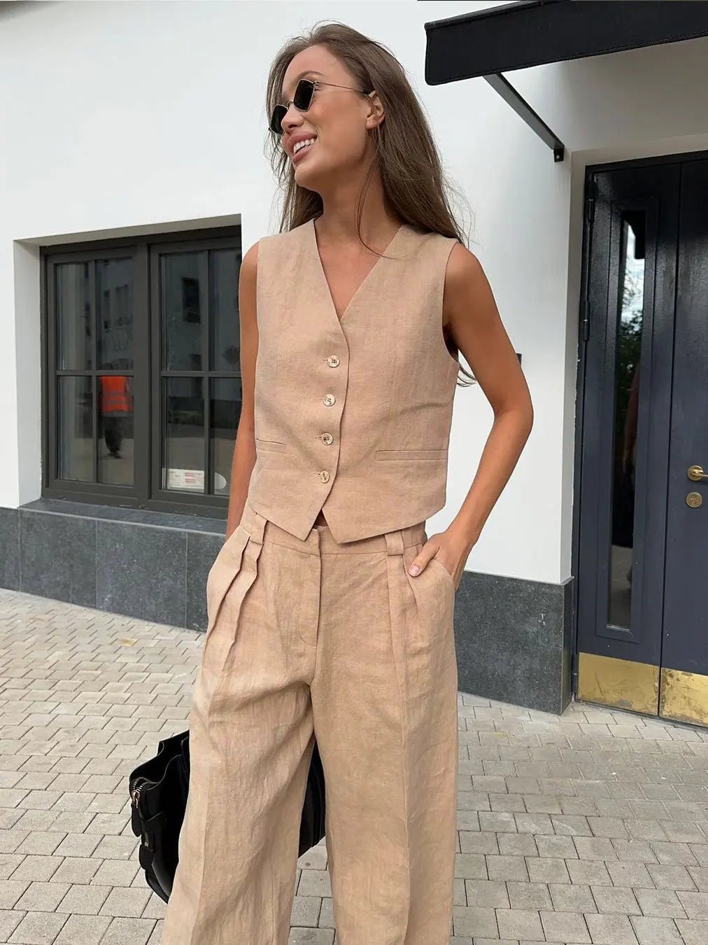Annika Linen Vest and Pleated Trouser Set