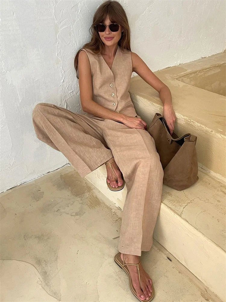 Annika Linen Vest and Pleated Trouser Set