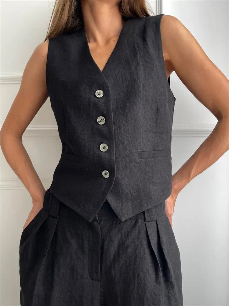 Annika Linen Vest and Pleated Trouser Set