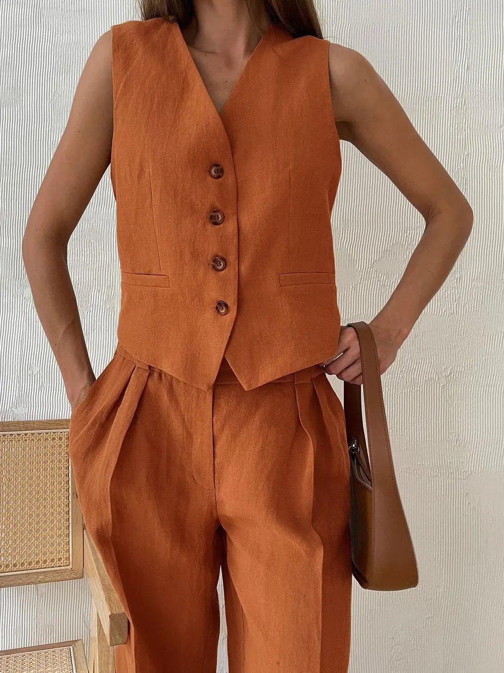 Annika Linen Vest and Pleated Trouser Set