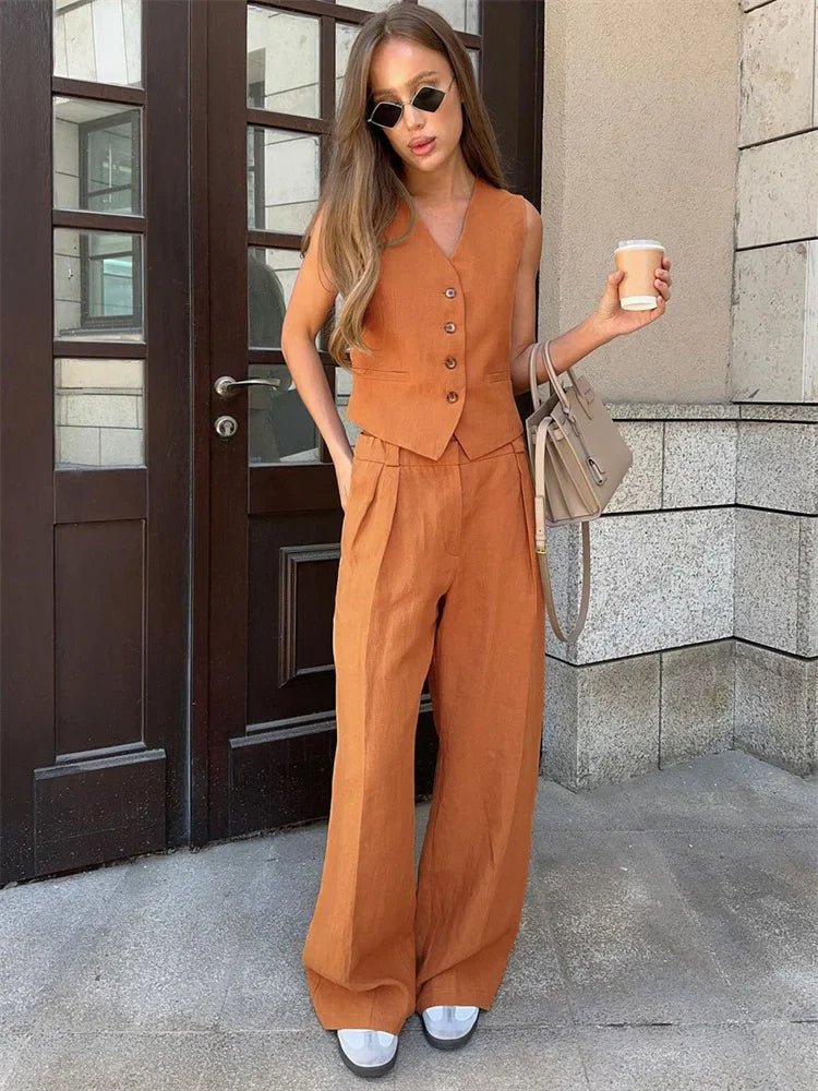 Annika Linen Vest and Pleated Trouser Set
