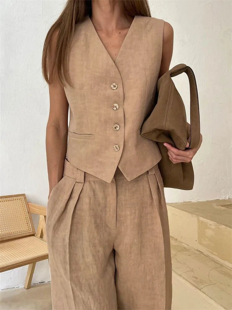 Annika Linen Vest and Pleated Trouser Set