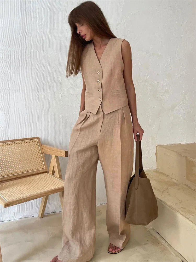 Annika Linen Vest and Pleated Trouser Set