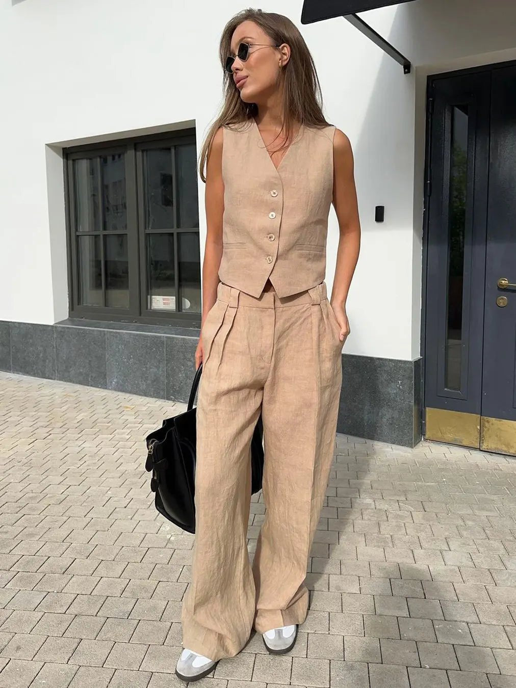 Annika Linen Vest and Pleated Trouser Set
