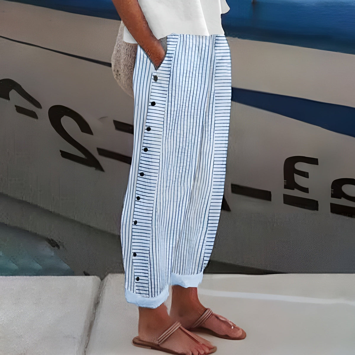 Hannah Striped Linen Relaxed-Fit Pants