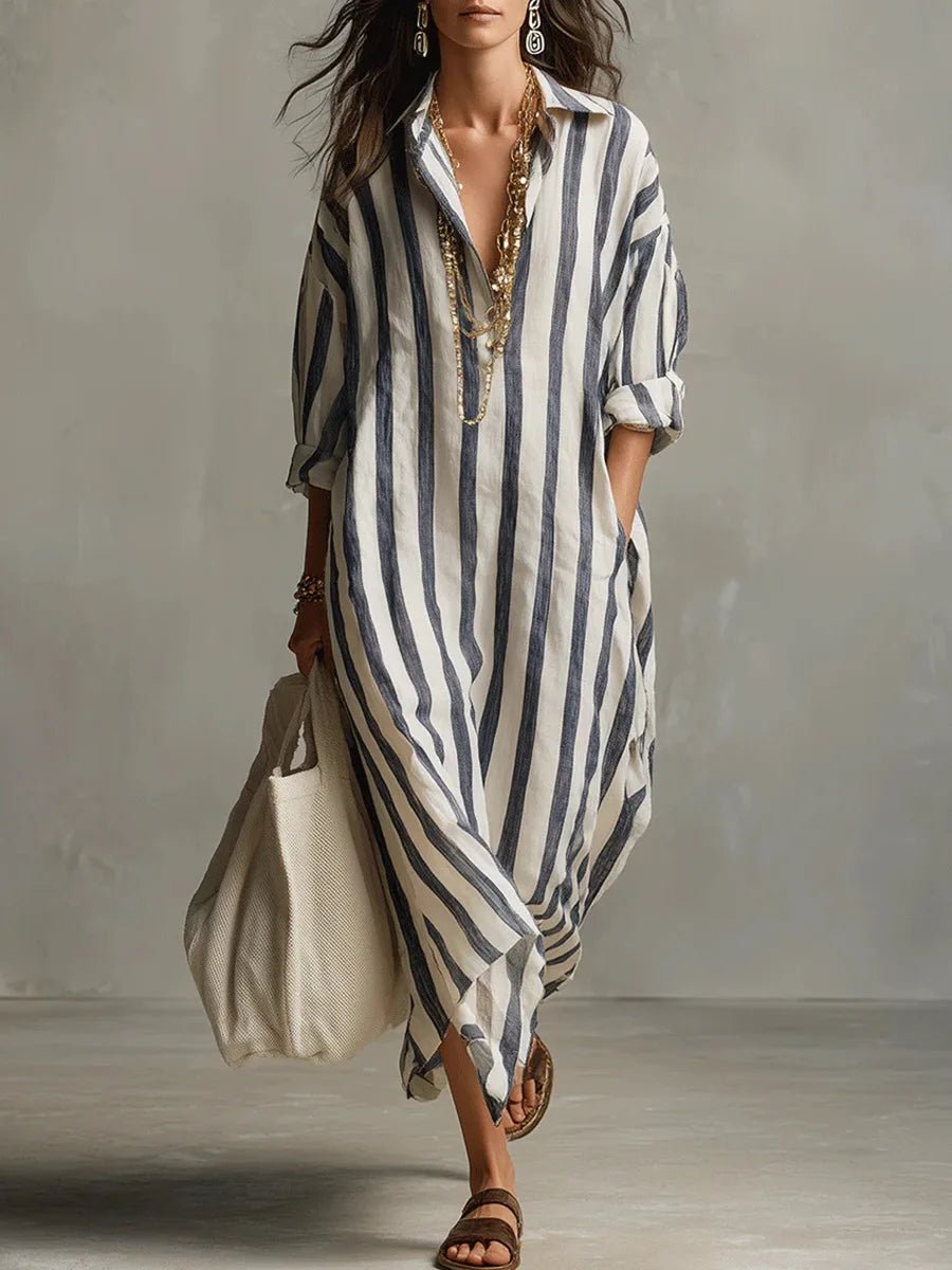 Luisa Striped Linen Oversized Maxi Shirt Dress