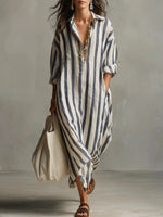 Luisa Striped Linen Oversized Maxi Shirt Dress