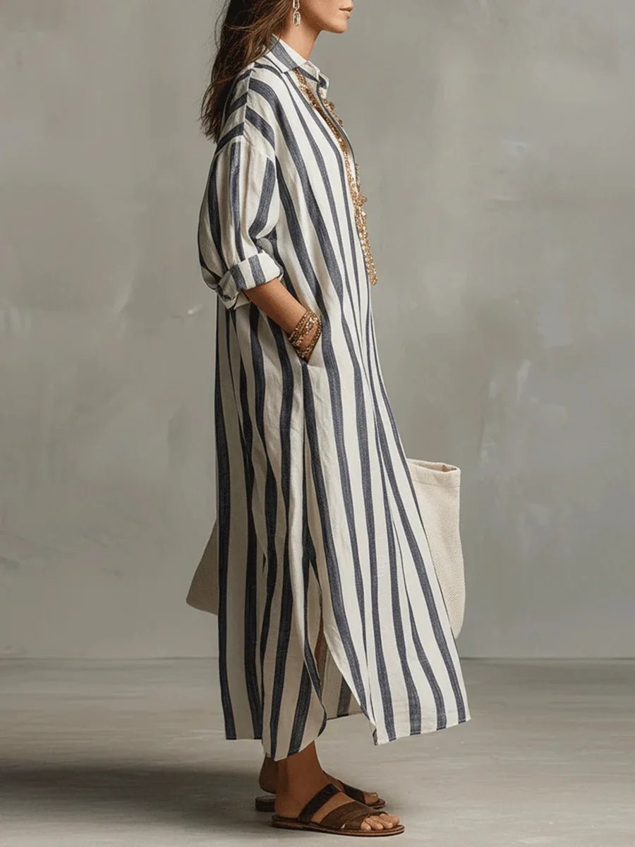 Luisa Striped Linen Oversized Maxi Shirt Dress