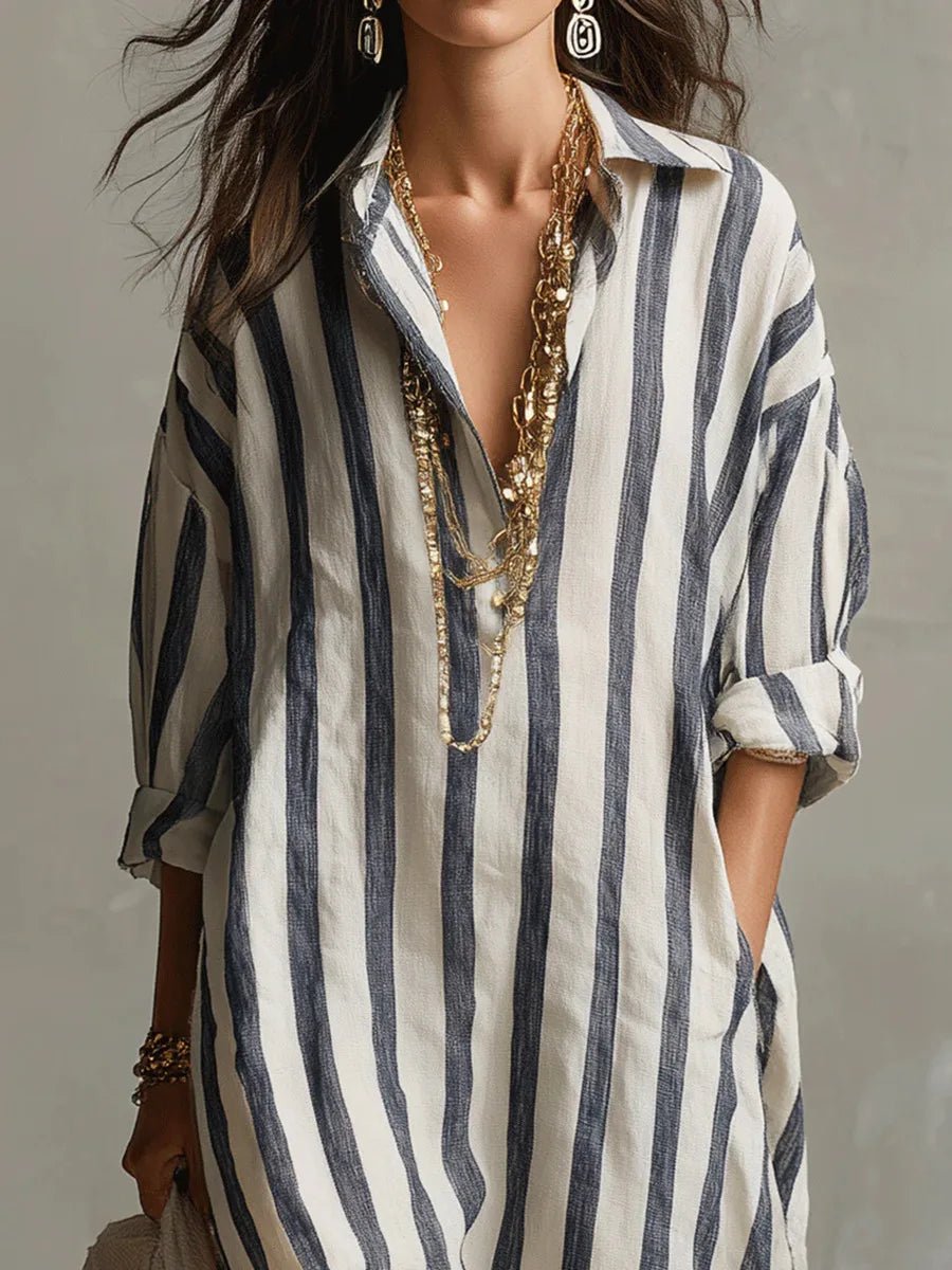 Luisa Striped Linen Oversized Maxi Shirt Dress
