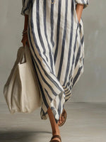 Luisa Striped Linen Oversized Maxi Shirt Dress