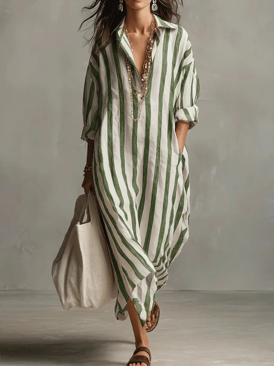 Luisa Striped Linen Oversized Maxi Shirt Dress