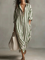 Luisa Striped Linen Oversized Maxi Shirt Dress