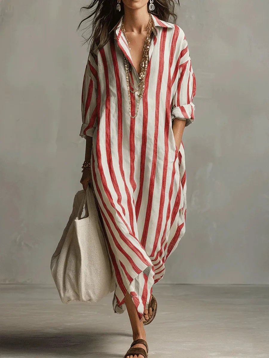 Luisa Striped Linen Oversized Maxi Shirt Dress