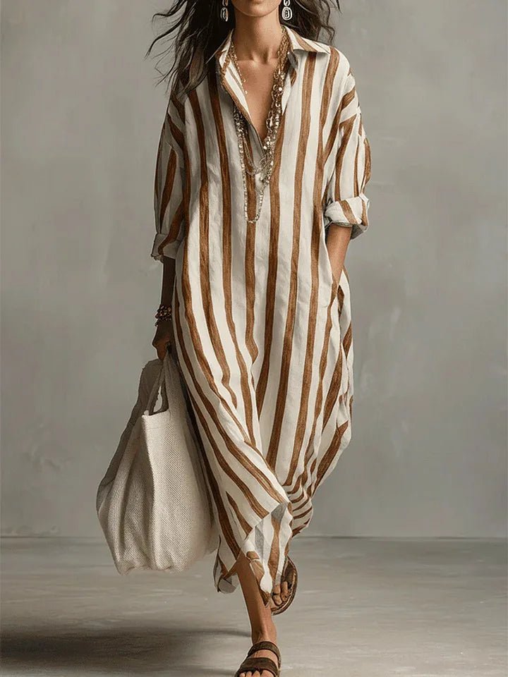Luisa Striped Linen Oversized Maxi Shirt Dress