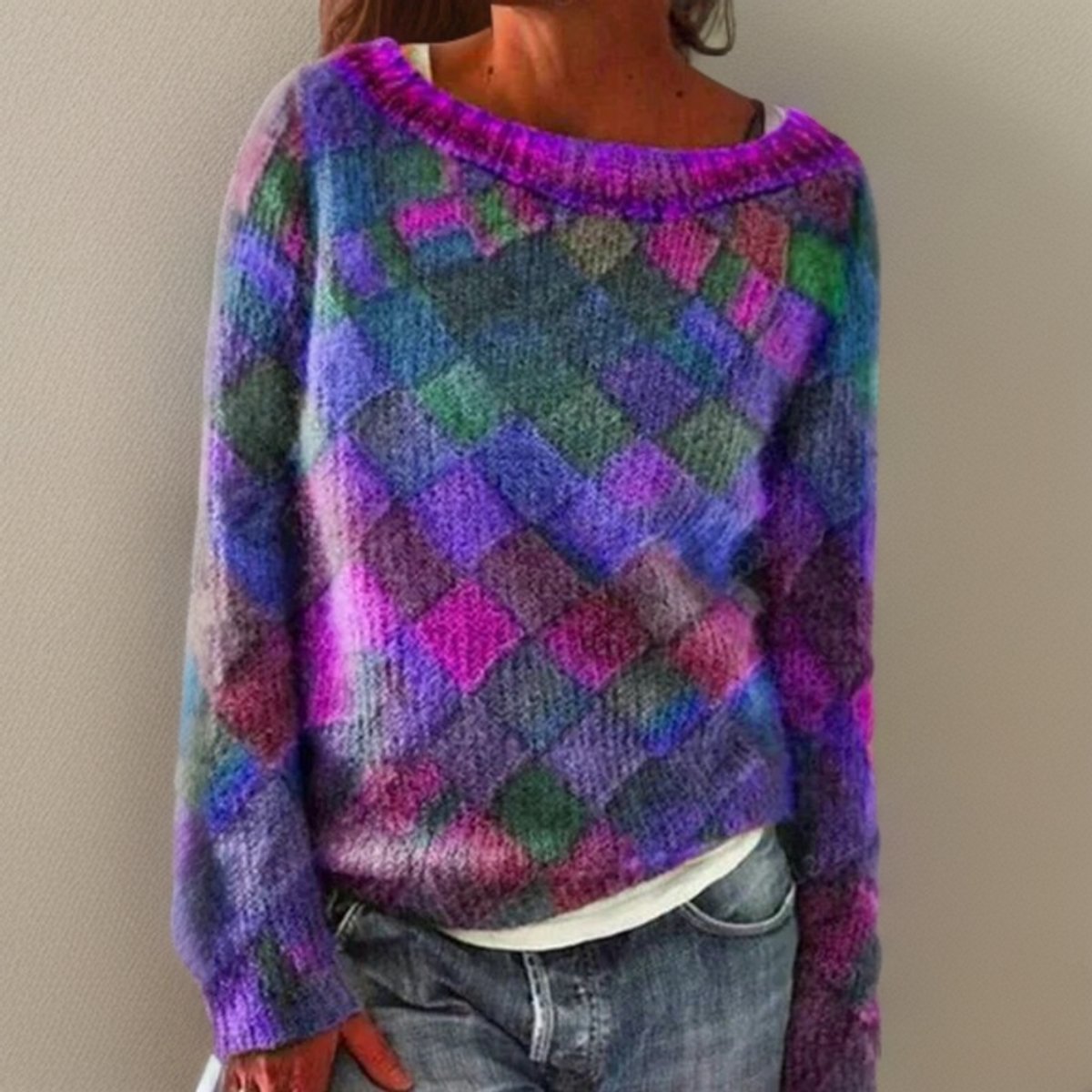 Emilia Diamond Pattern Knit Sweater
