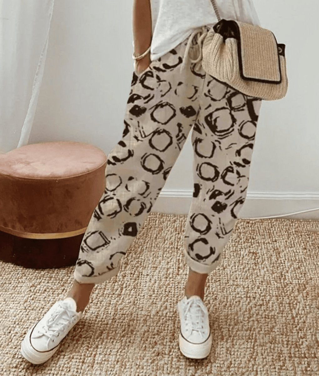 Sophie Relaxed Drawstring Summer Pants with Abstract Print