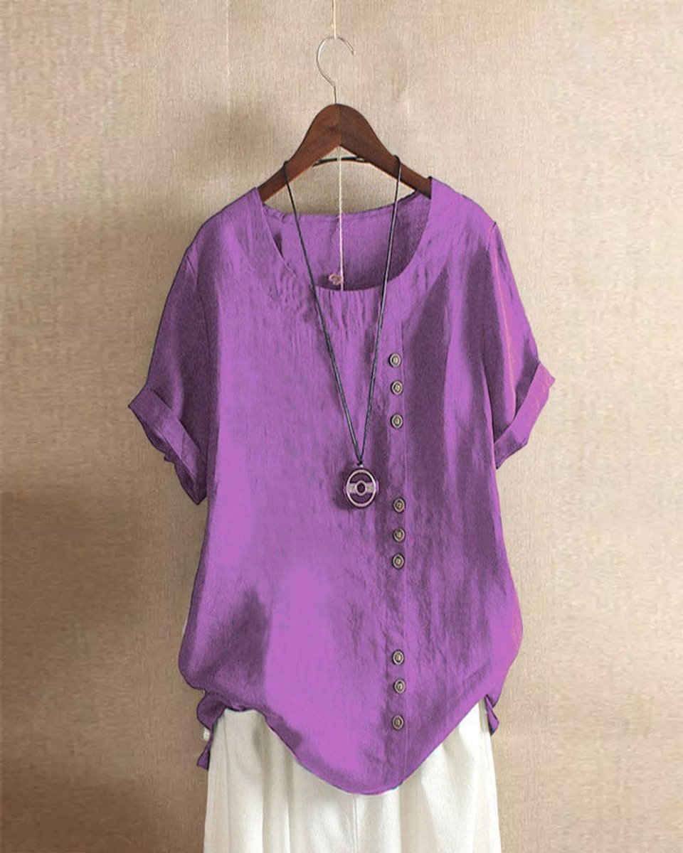 Sophie Relaxed Linen Blouse with Asymmetric Buttons