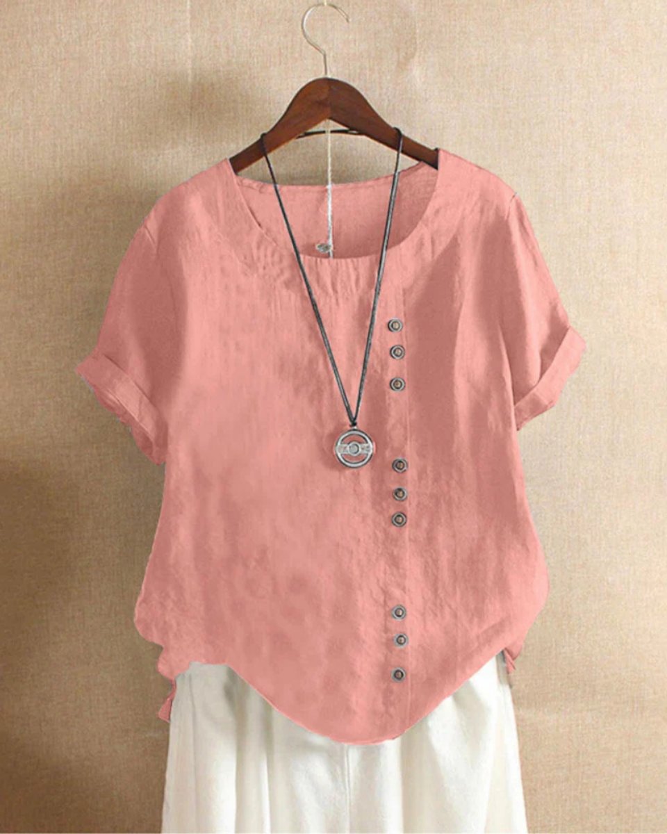 Sophie Relaxed Linen Blouse with Asymmetric Buttons