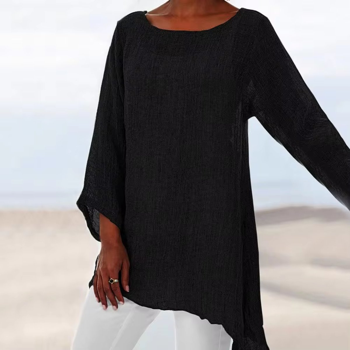 Lena Oversized Long-Sleeve Linen Tunic Top