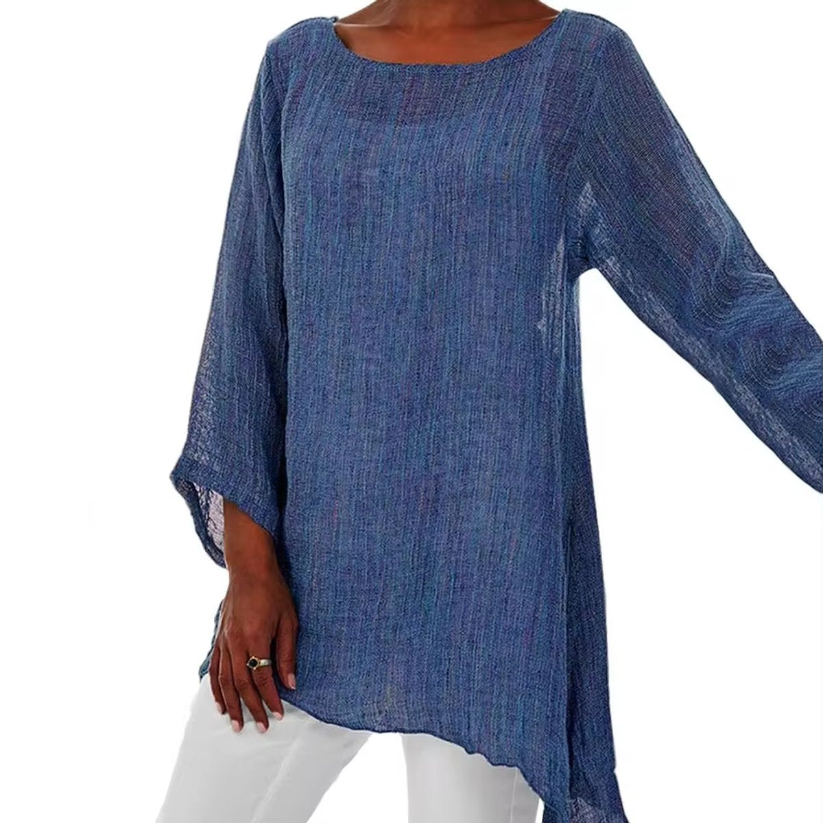 Lena Oversized Long-Sleeve Linen Tunic Top