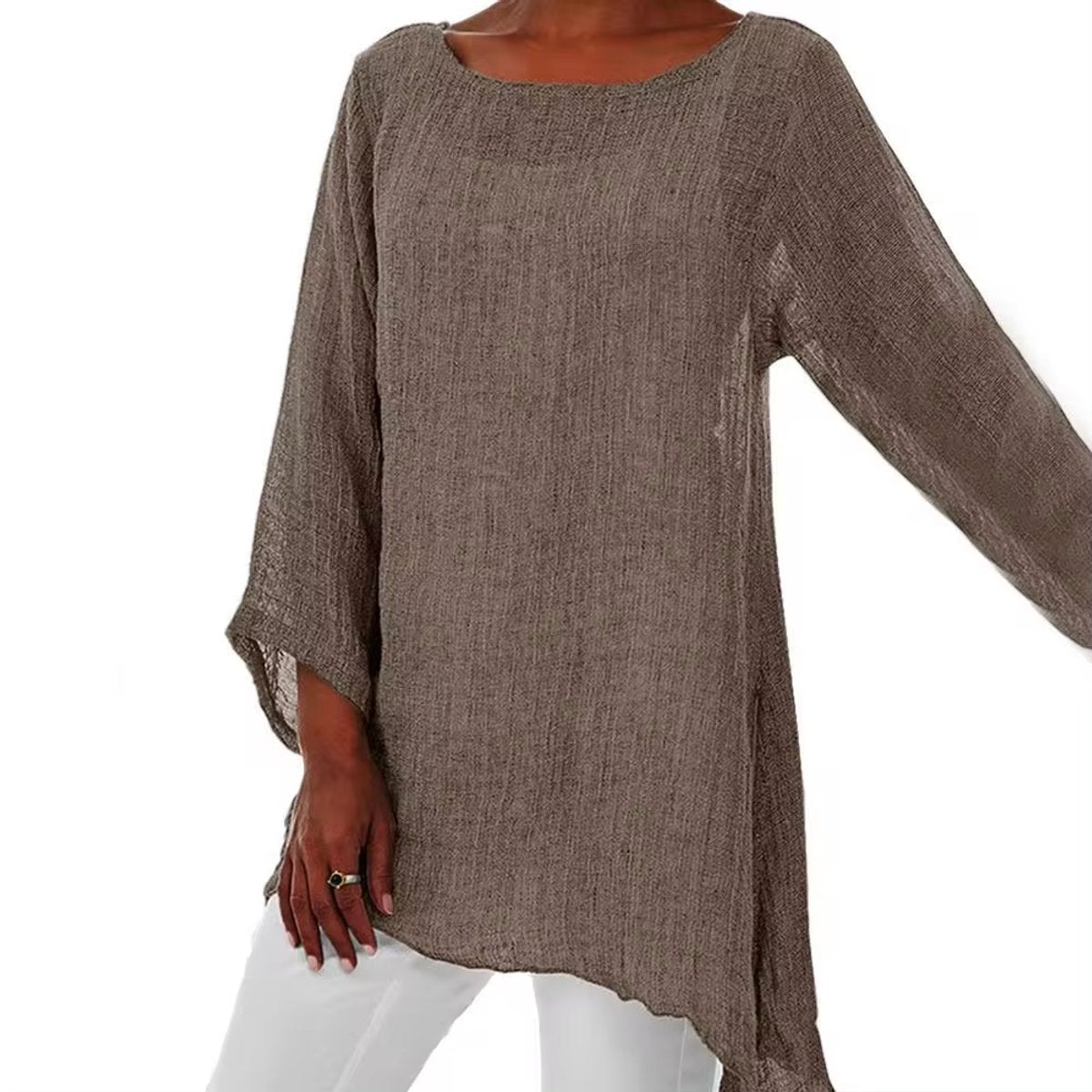 Lena Oversized Long-Sleeve Linen Tunic Top