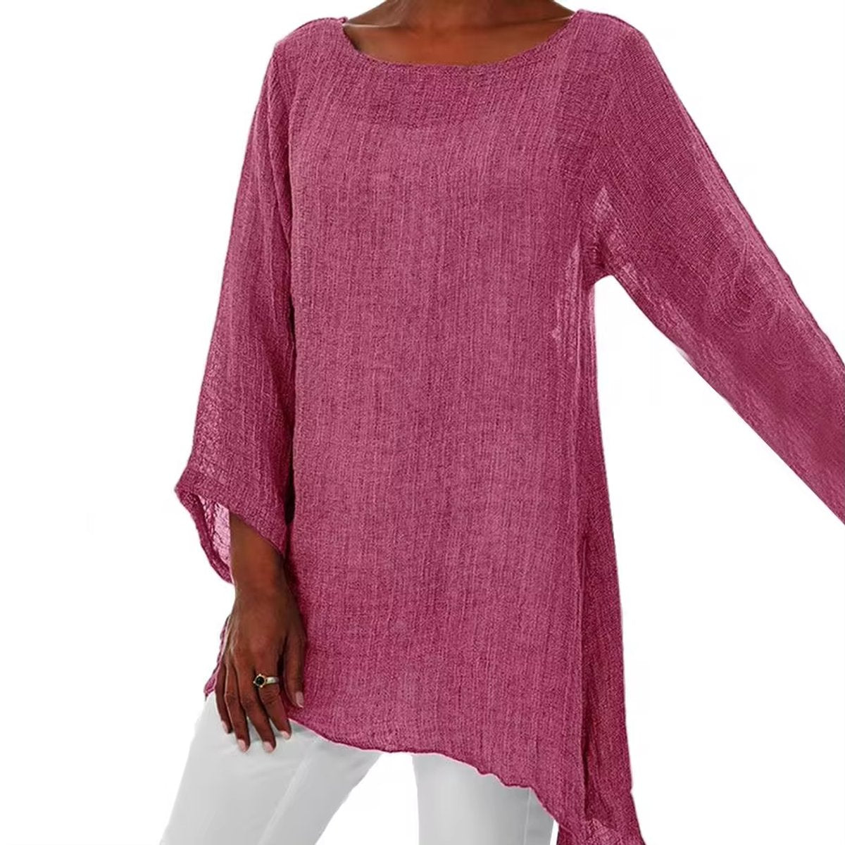 Lena Oversized Long-Sleeve Linen Tunic Top