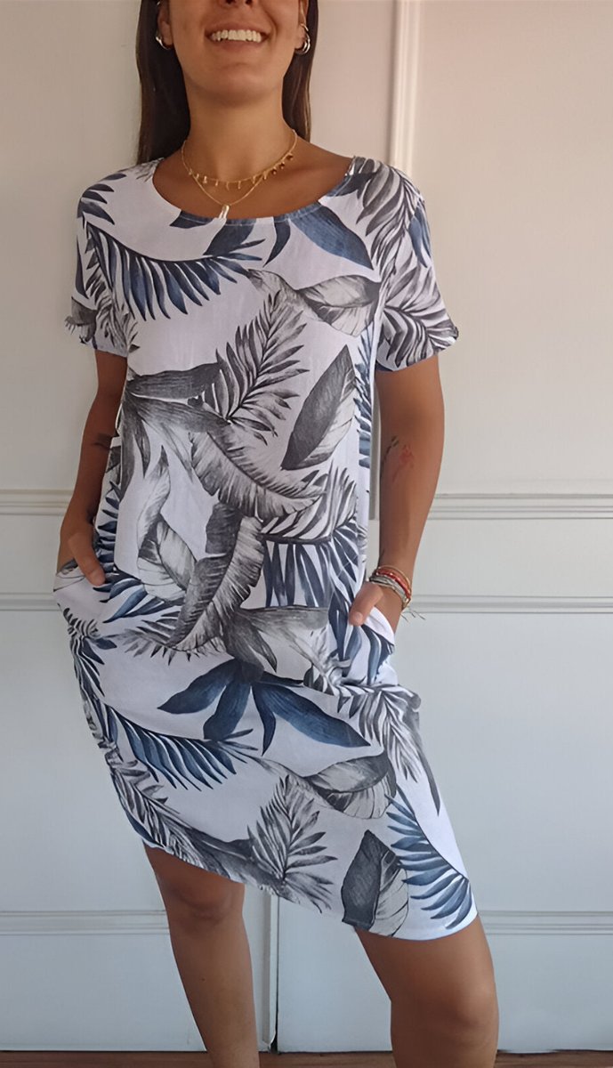 Marie Tropical Leaf Print Shift Dress