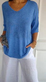 Nora Relaxed V-Neck Short-Sleeve Knit Top