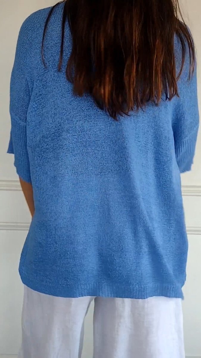 Nora Relaxed V-Neck Short-Sleeve Knit Top