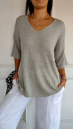 Nora Relaxed V-Neck Short-Sleeve Knit Top