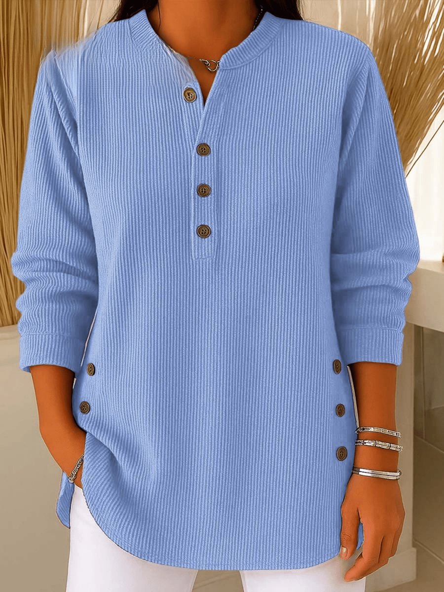 Sophie Longline Ribbed Henley Tunic with Side-Button Detail