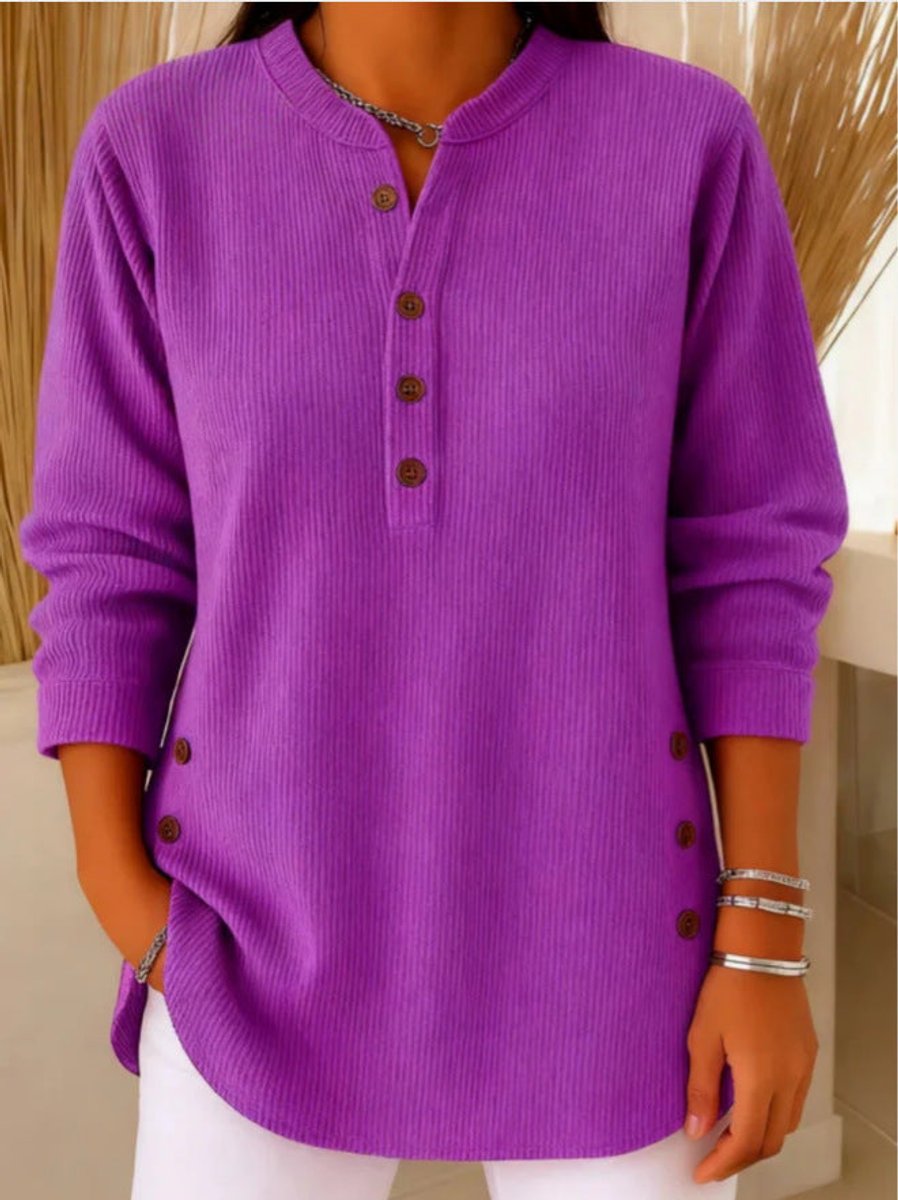Sophie Longline Ribbed Henley Tunic with Side-Button Detail