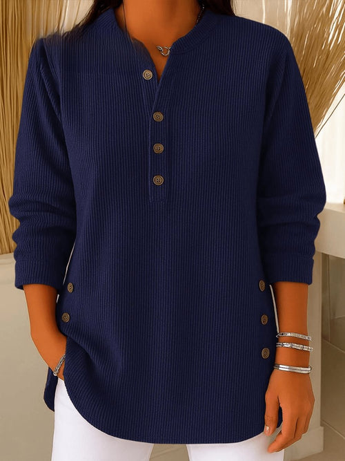 Sophie Longline Ribbed Henley Tunic with Side-Button Detail