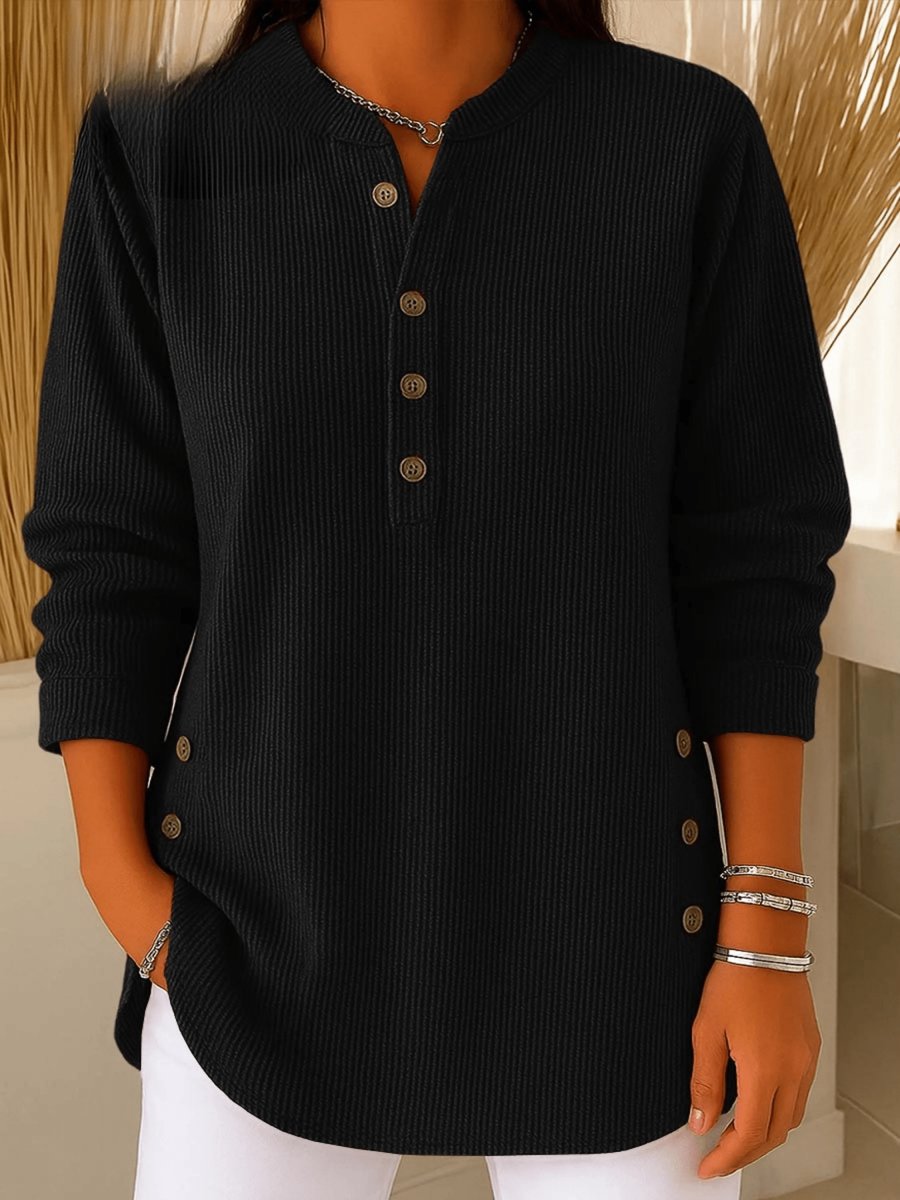 Sophie Longline Ribbed Henley Tunic with Side-Button Detail