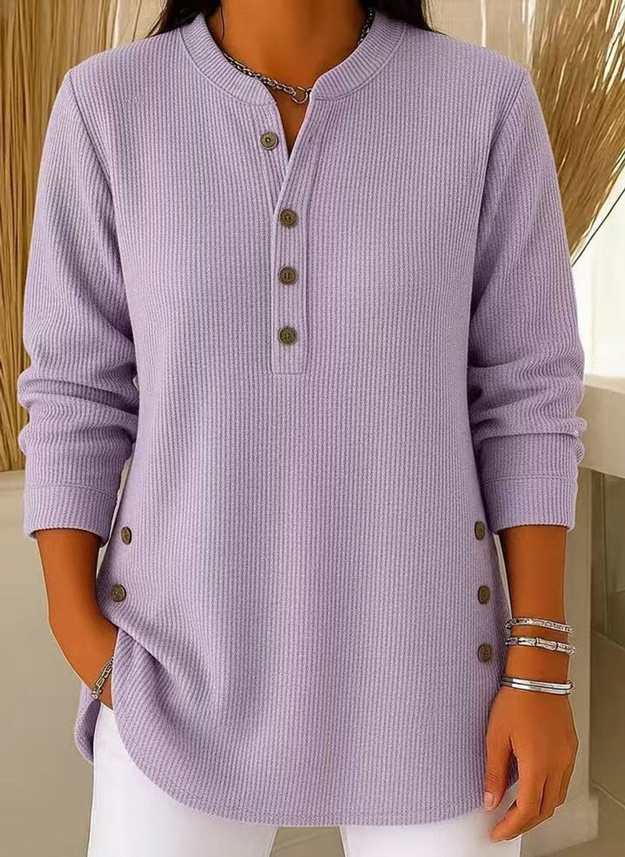 Sophie Longline Ribbed Henley Tunic with Side-Button Detail