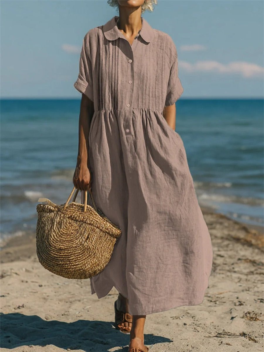 Lena Breezy Short-Sleeve Midi Shirt Dress
