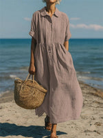 Lena Breezy Short-Sleeve Midi Shirt Dress