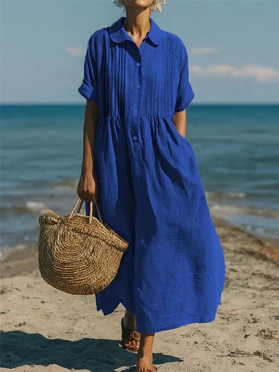 Lena Breezy Short-Sleeve Midi Shirt Dress