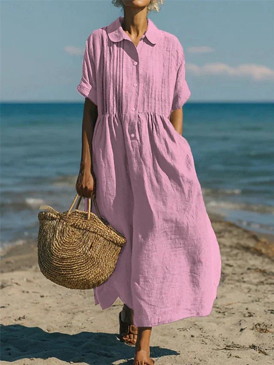 Lena Breezy Short-Sleeve Midi Shirt Dress