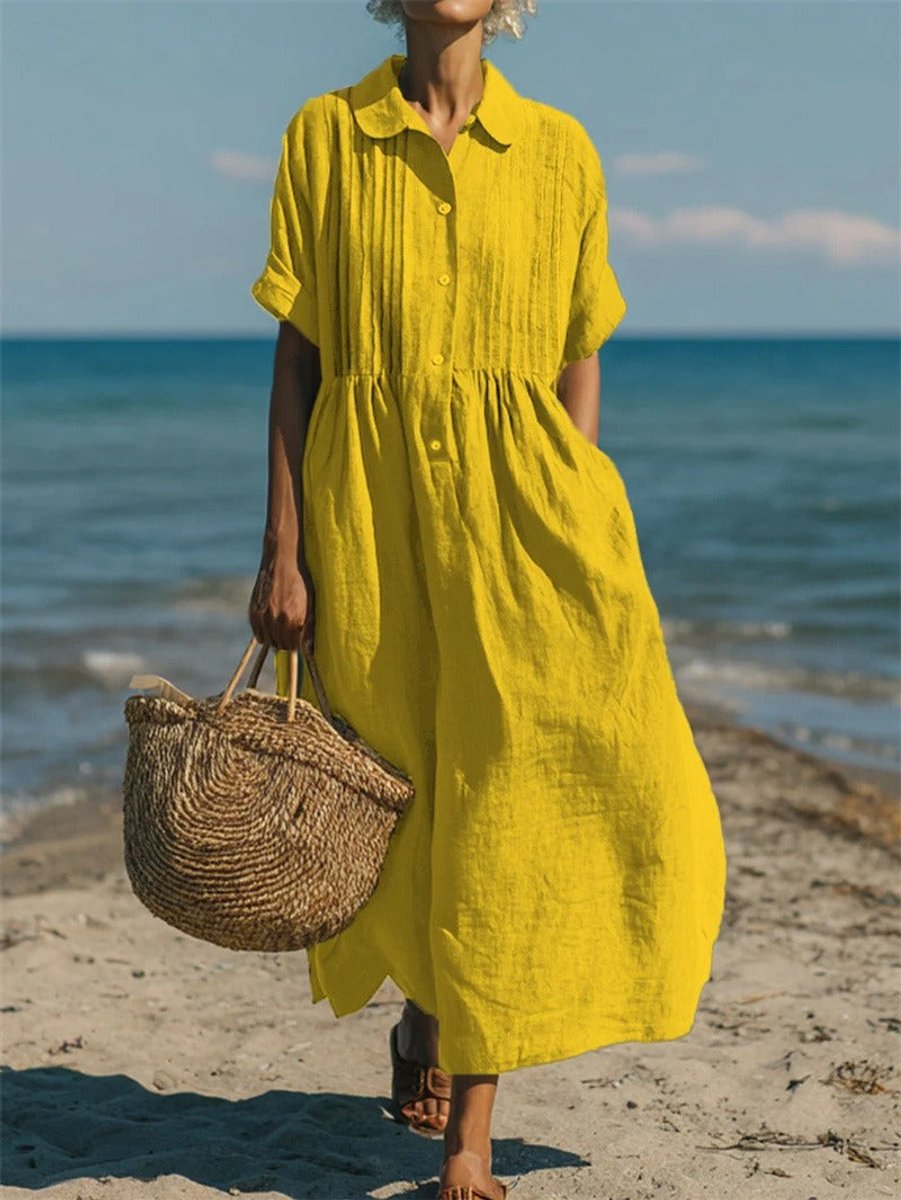 Lena Breezy Short-Sleeve Midi Shirt Dress
