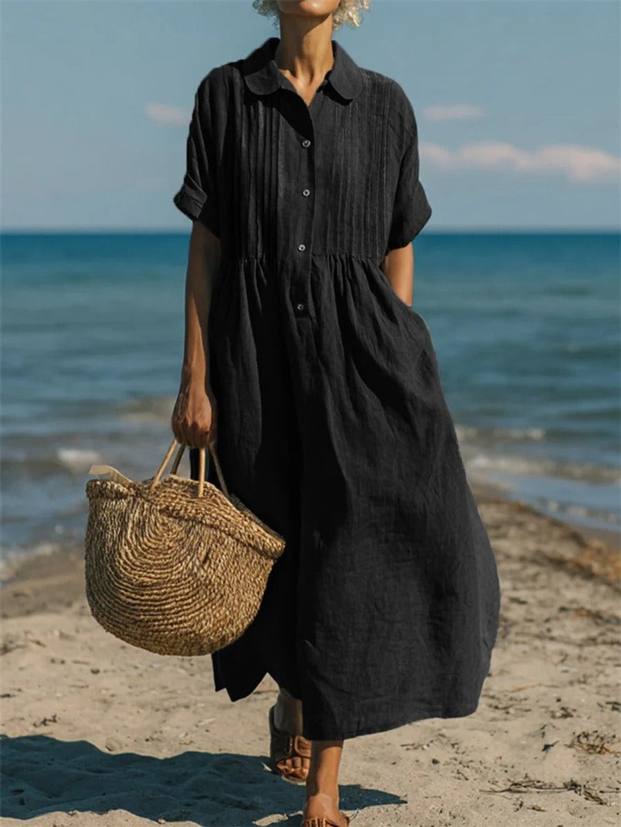 Lena Breezy Short-Sleeve Midi Shirt Dress
