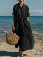 Lena Breezy Short-Sleeve Midi Shirt Dress