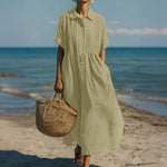 Lena Breezy Short-Sleeve Midi Shirt Dress
